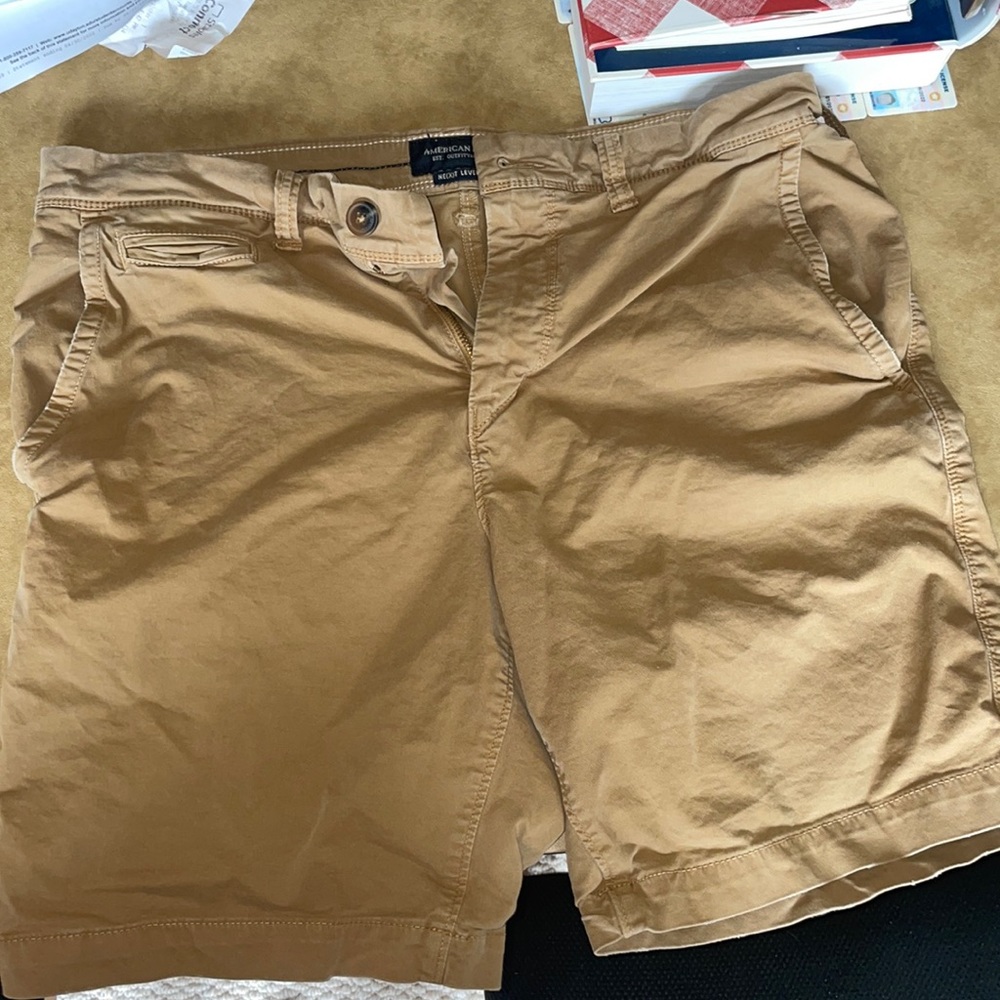 American eagle flat front khaki shorts stretch